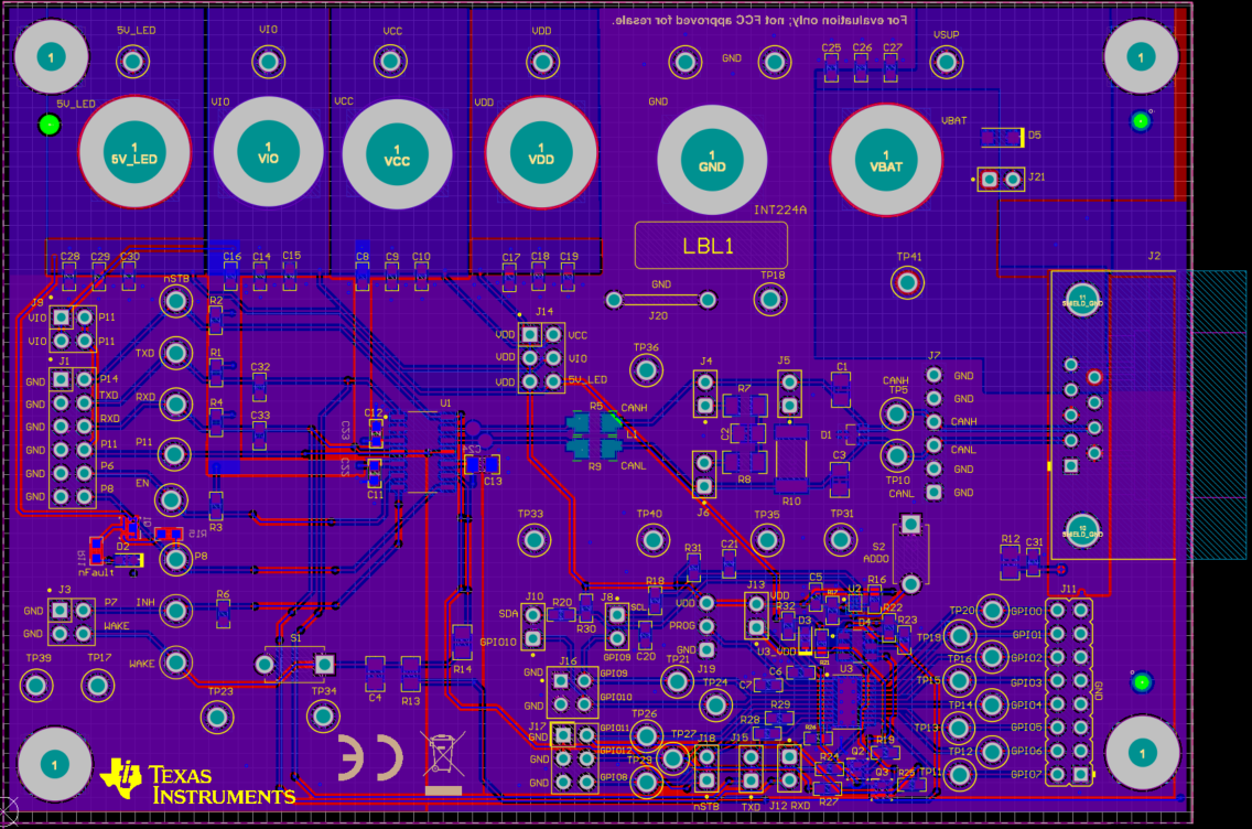 TCAN5102-Q1 EVM 布局（底層）
