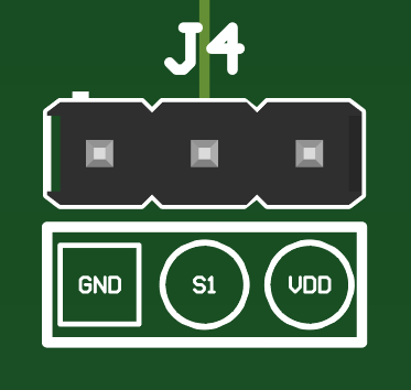 TMUX2821DSGDDF-EVM 接頭 J4：J4-1 (GND)、J4-2（連接到器件 S1）、J4-3 (VDD)