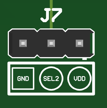 TMUX2821DSGDDF-EVM 接頭 J7：J7-1 (GND)、J7-2（連接到器件 SEL2）、J7-3 (VDD)