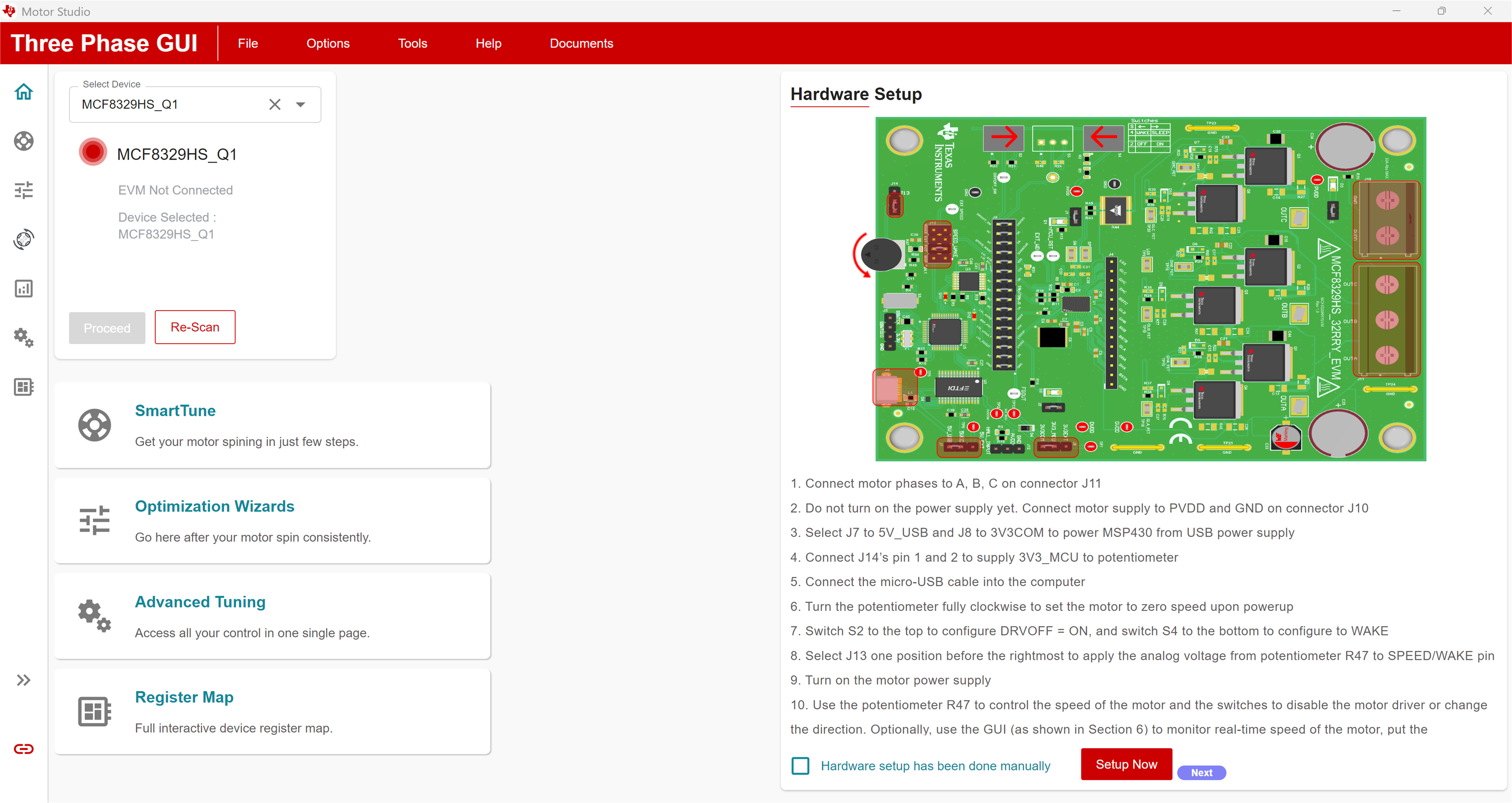 MCF8329HSRRYEVM Motor Studio GUI MCF8329HS-Q1 主頁