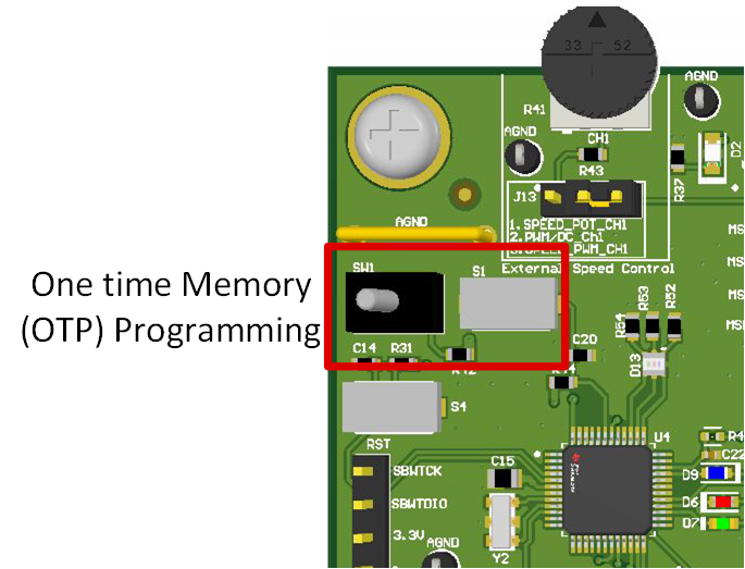MC121EVM 禁用 OTP 編程模式時的默認控制桿開關 (SW1) 配置