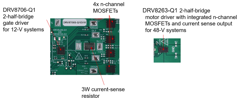  12V 和 48V 全橋電機(jī)驅(qū)動(dòng)器的電路板尺寸比較