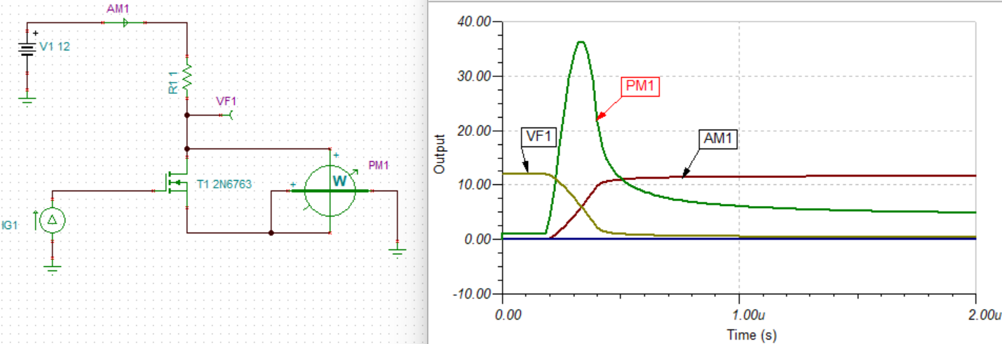  顯示開關功率耗散的仿真