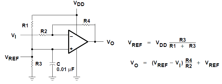 TLC272 TLC272A TLC272B TLC277 具有電壓基準(zhǔn)的反相放大器
