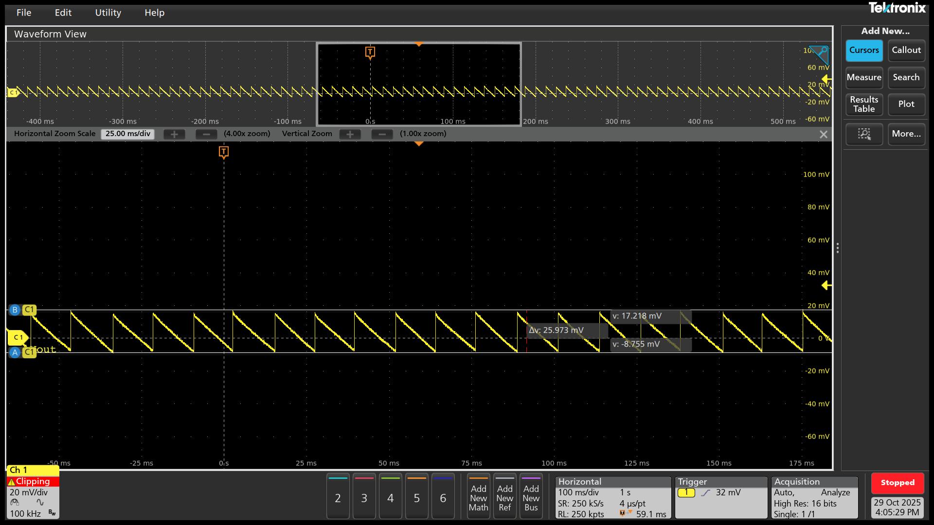 UCG28824EVM-124 VOUT = 12V 且無(wú)負(fù)載時(shí)的典型紋波電壓 (26mVpp)